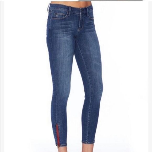 etienne marcel medium wash signature skinny crop jeans red zippers womens sz 30 - Picture 2 of 10